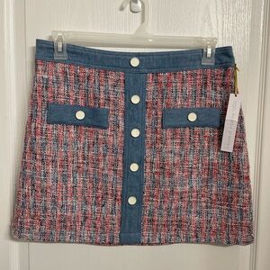 HOUSE OF HARLOW 1960 MIXED MEDIA TWEED DENIM PENCIL MINI SKIRT SZ 10 NWT